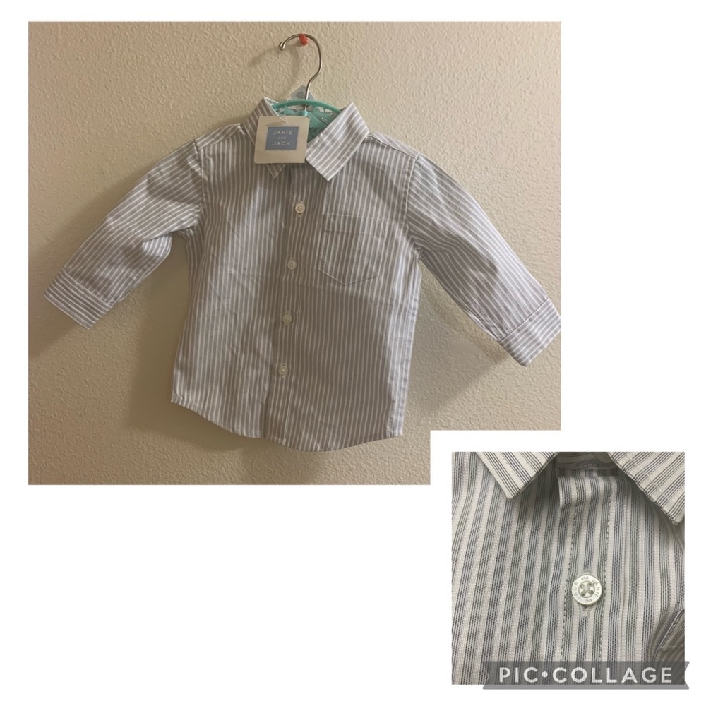 Janie and Jack Striped Button Up Easter Shirt-3-6 Months-Long Sleeved-Pocket